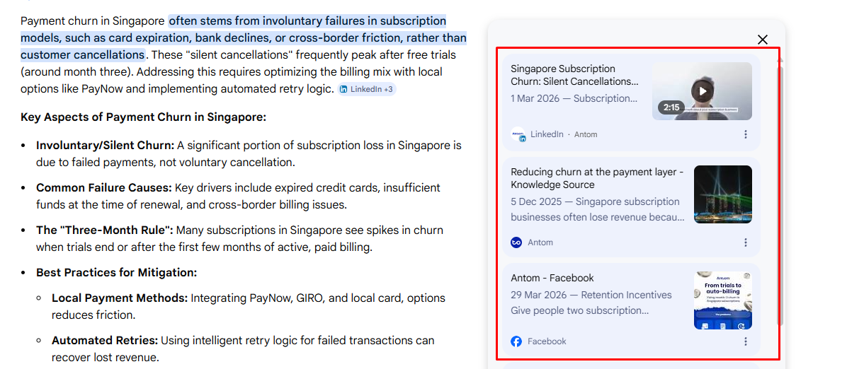 Antom AI Overview evidence. Singapore SERP capture
