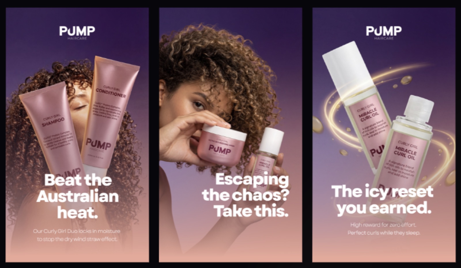 Pump Haircare. Three creative angles